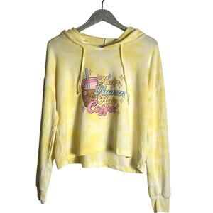 Half Human Half Iced Coffee Yellow Marble Cropped Hoodie Sweatshirt NEW